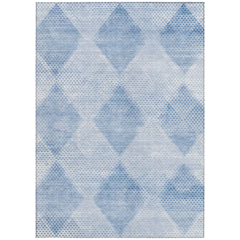 3' X 5' Blue Geometric Washable Non Skid Indoor Outdoor Area Rug