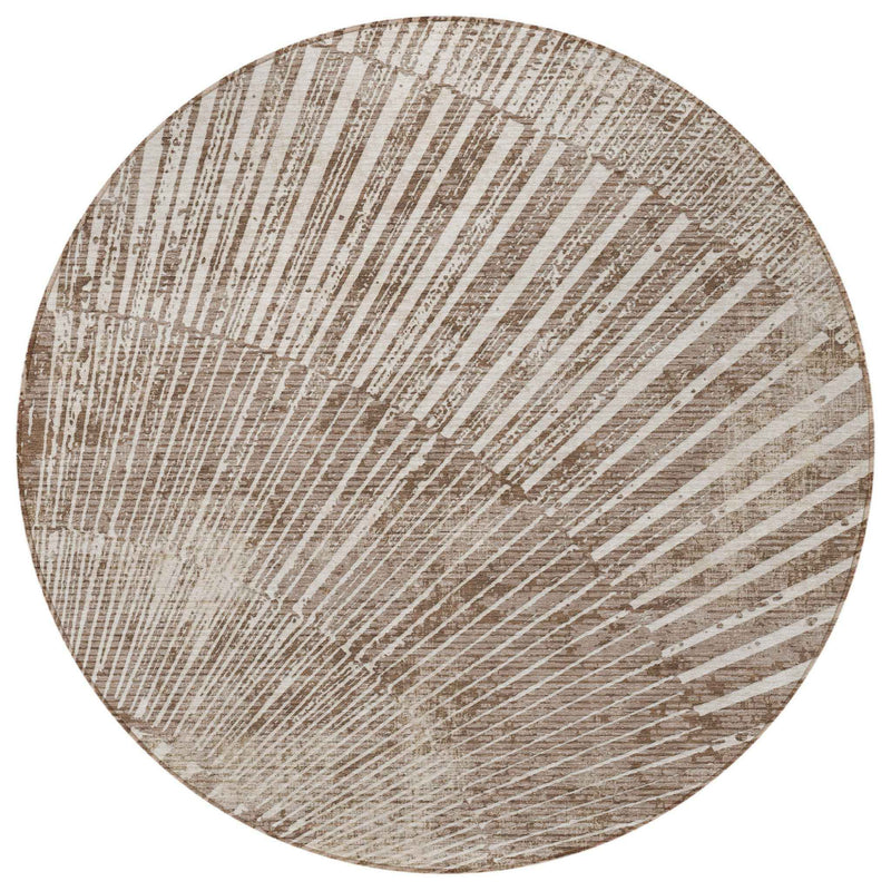 8' Round Taupe and Ivory Round Abstract Washable Non Skid Indoor Outdoor Area Rug