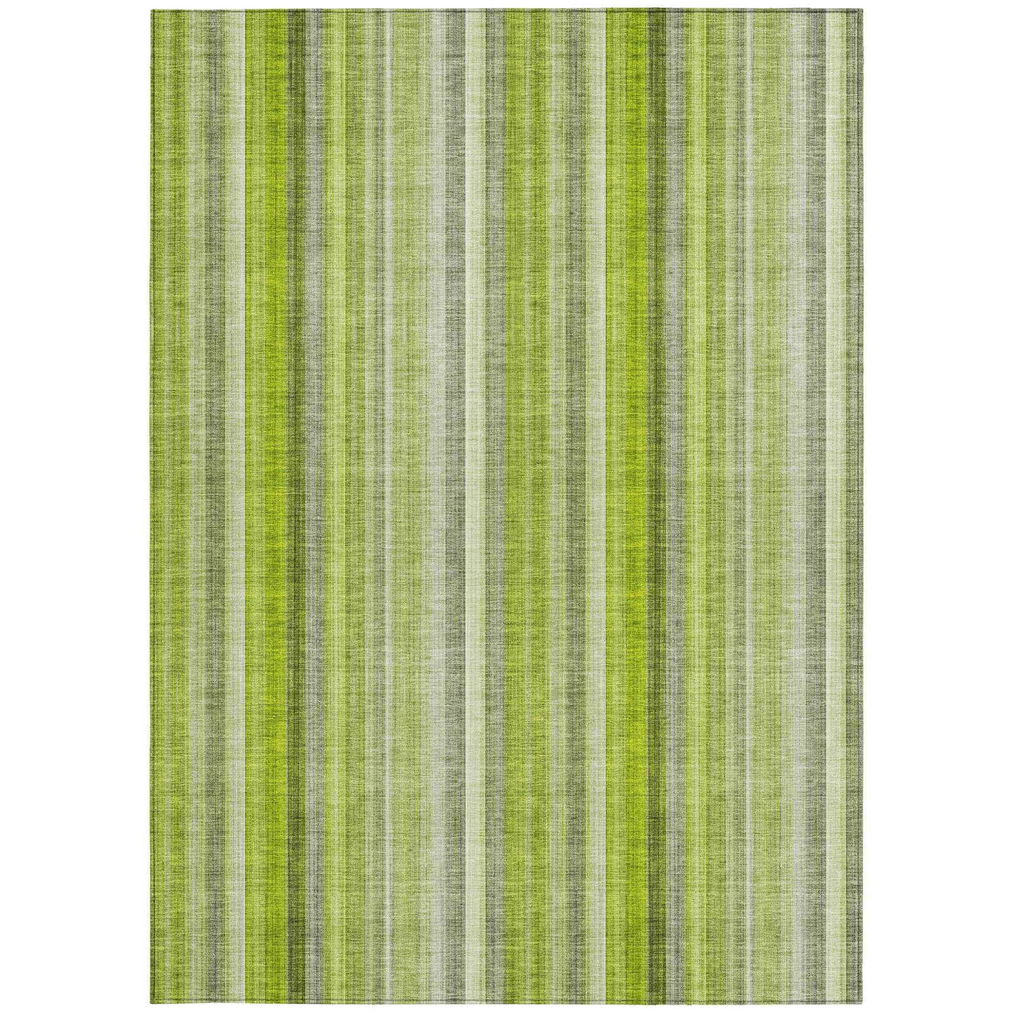 8' X 10' Green Striped Washable Non Skid Indoor Outdoor Area Rug