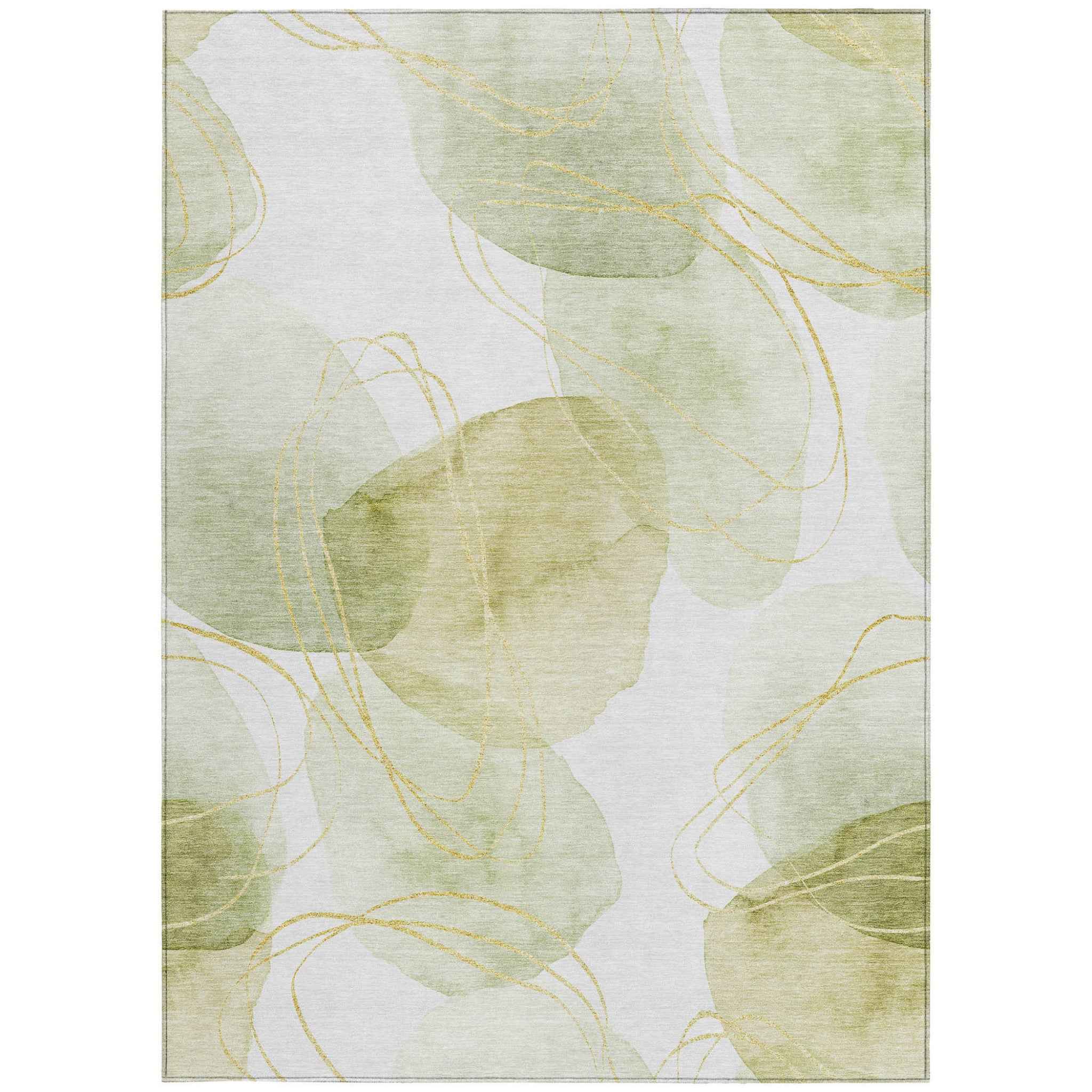 5' X 8' Green and Ivory Abstract Washable Non Skid Indoor Outdoor Area Rug