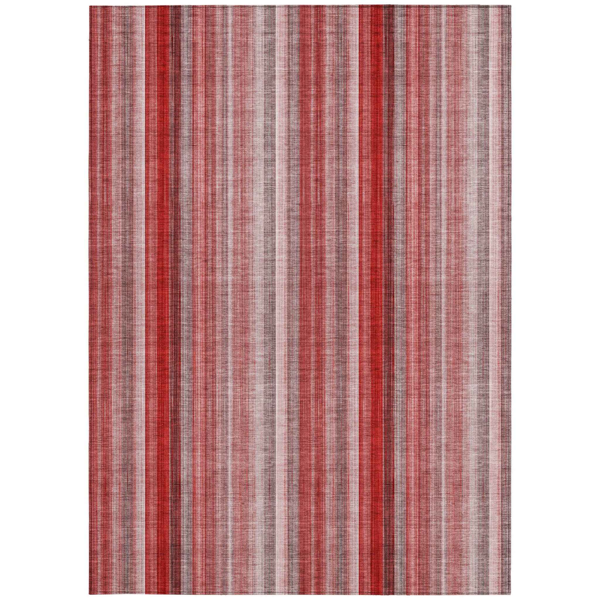 8' X 10' Gray Pink and Red Striped Washable Non Skid Indoor Outdoor Area Rug