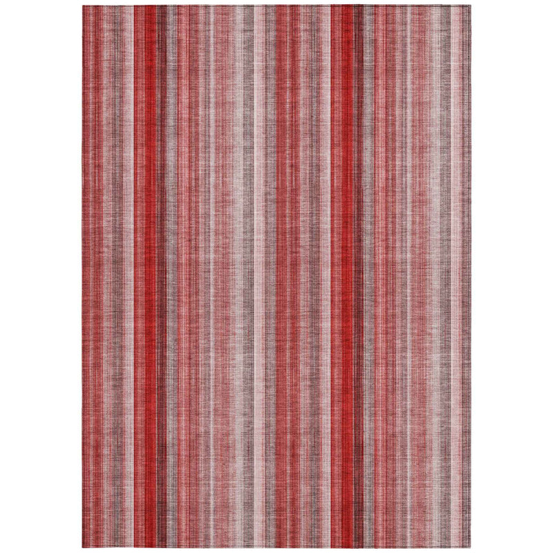 8' X 10' Gray Pink and Red Striped Washable Non Skid Indoor Outdoor Area Rug