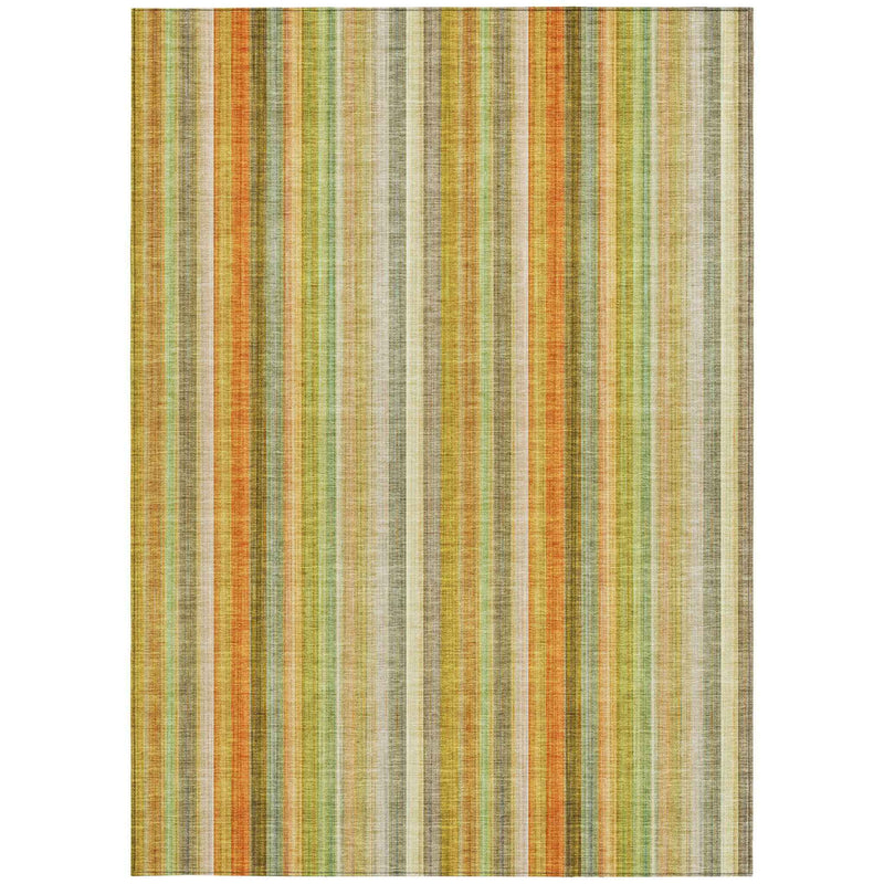 3' X 5' Tan Orange and Green Striped Washable Non Skid Indoor Outdoor Area Rug