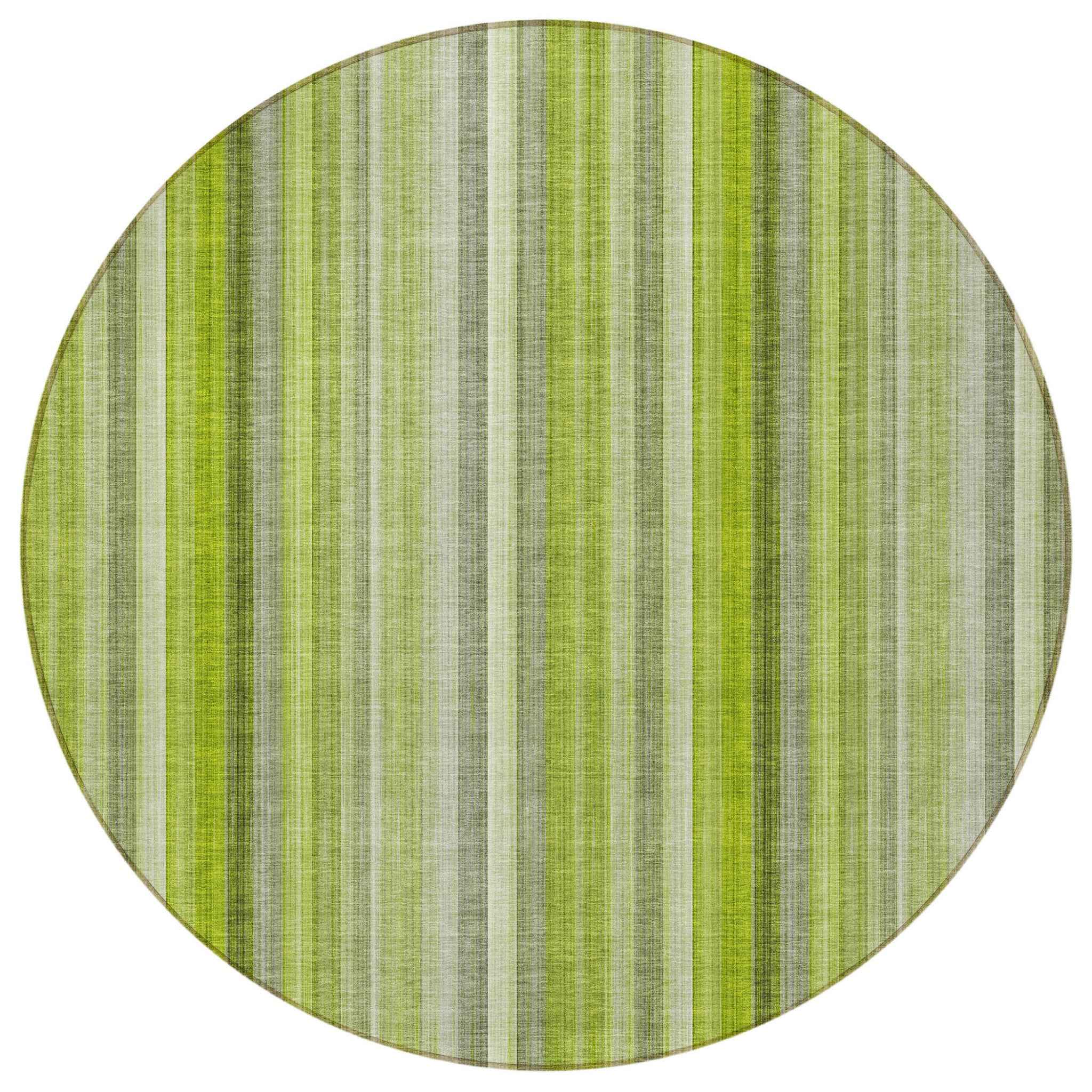 8' Round Green Round Striped Washable Non Skid Indoor Outdoor Area Rug