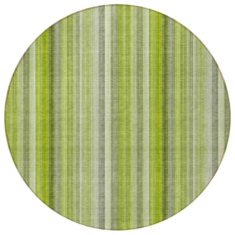 8' Round Green Round Striped Washable Non Skid Indoor Outdoor Area Rug