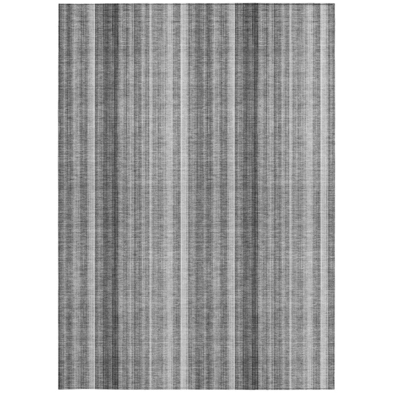 8' X 10' Gray Striped Washable Non Skid Indoor Outdoor Area Rug