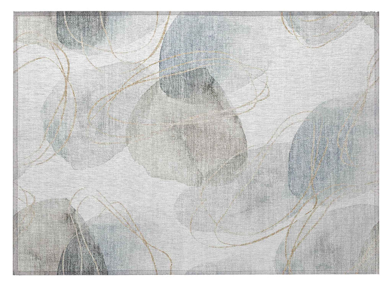 2' X 3' Ivory Blue and Gray Abstract Washable Non Skid Indoor Outdoor Area Rug