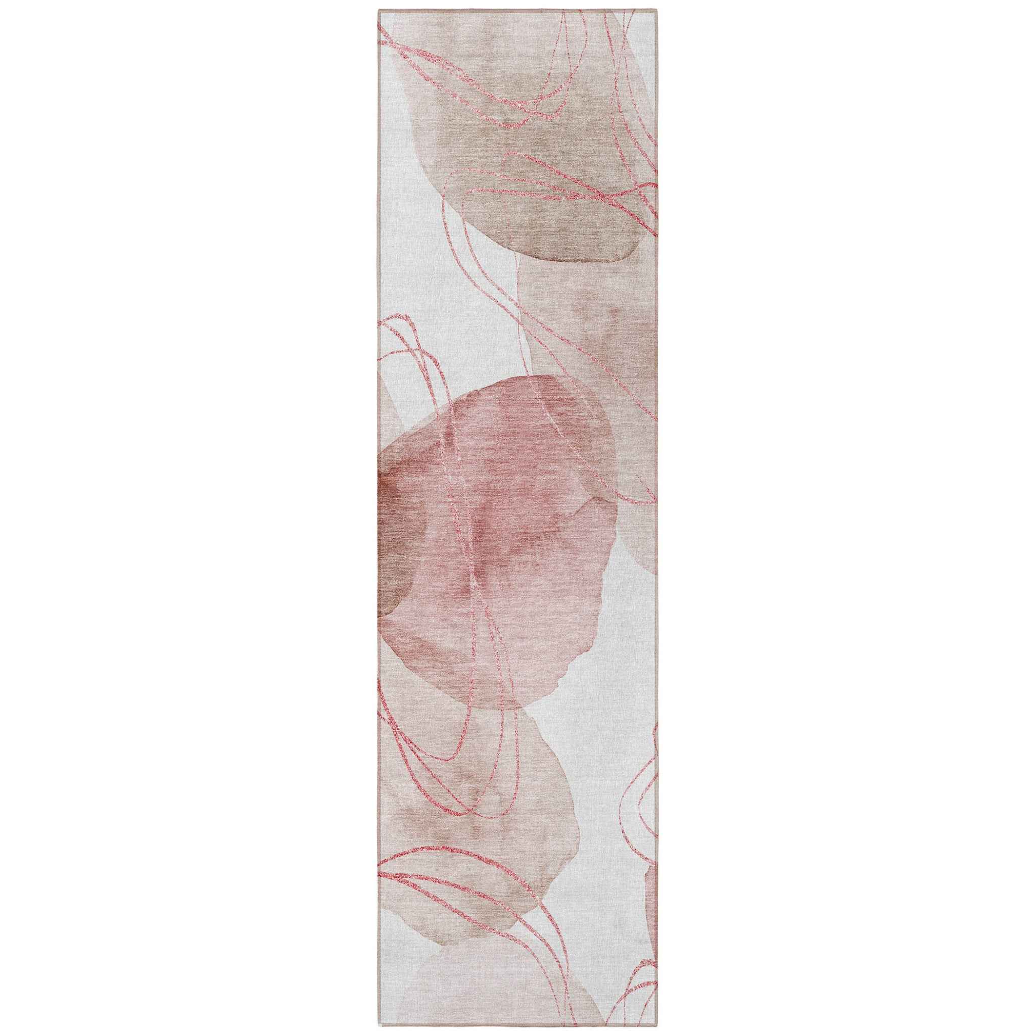8' Runner Merlot and Ivory Abstract Washable Non Skid Indoor Outdoor Runner Rug