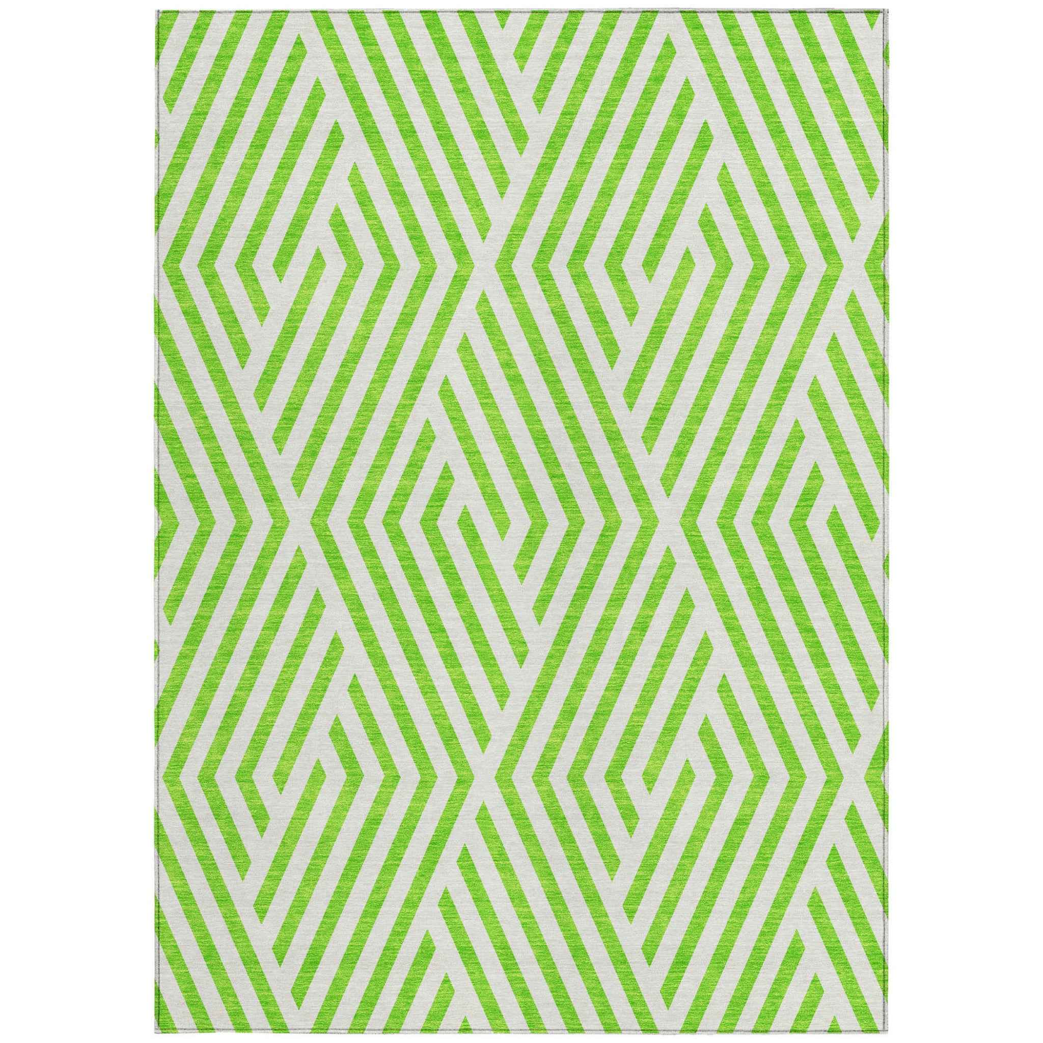 10' X 14' Lime Green and White Geometric Washable Non Skid Indoor Outdoor Area Rug