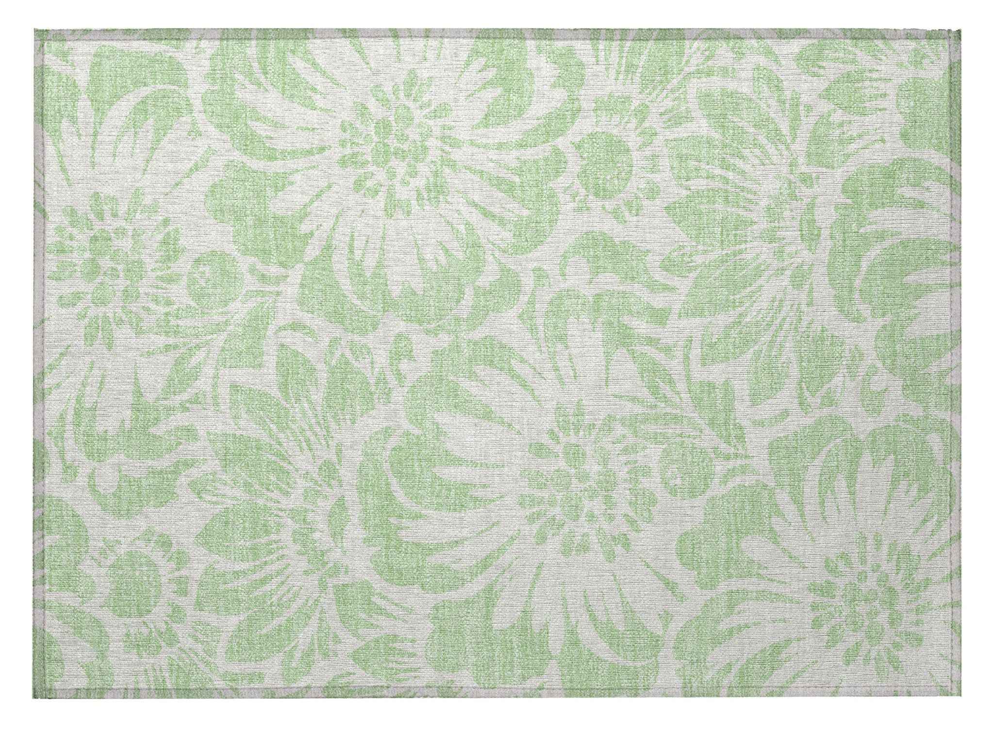 2' X 3' Mint Green and Ivory Floral Washable Non Skid Indoor Outdoor Area Rug