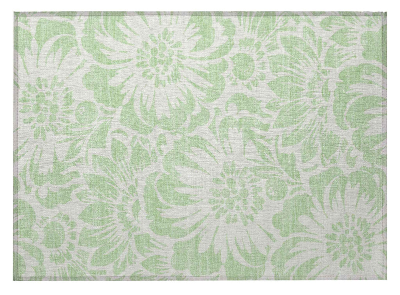 2' X 3' Mint Green and Ivory Floral Washable Non Skid Indoor Outdoor Area Rug
