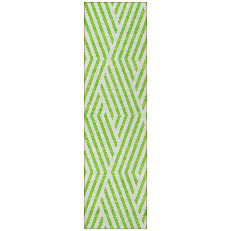 8' Runner Lime Green and White Geometric Washable Non Skid Indoor Outdoor Runner Rug