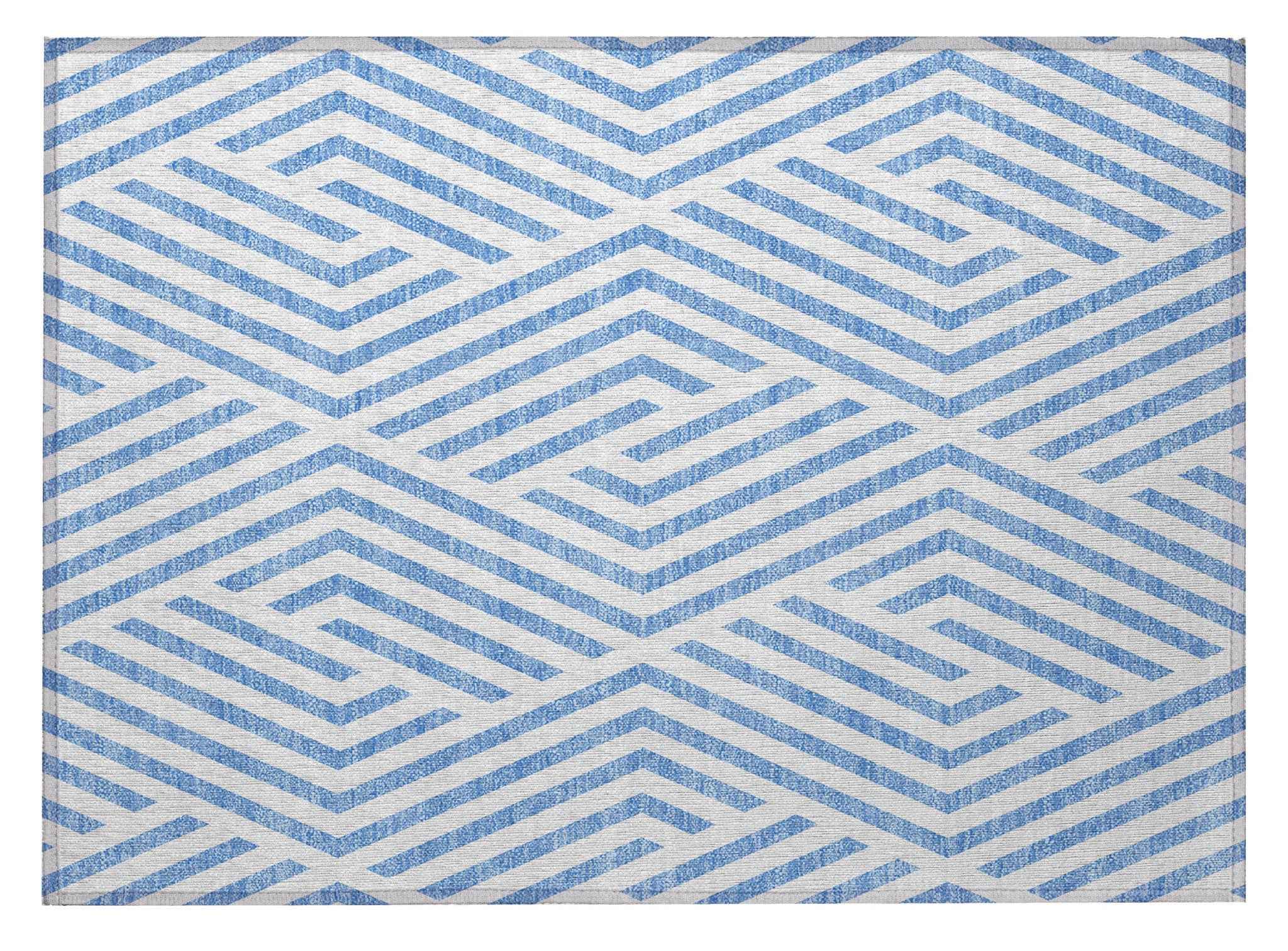 2' X 3' Blue and Ivory Geometric Washable Non Skid Indoor Outdoor Area Rug