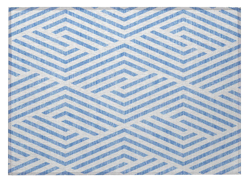 2' X 3' Blue and Ivory Geometric Washable Non Skid Indoor Outdoor Area Rug