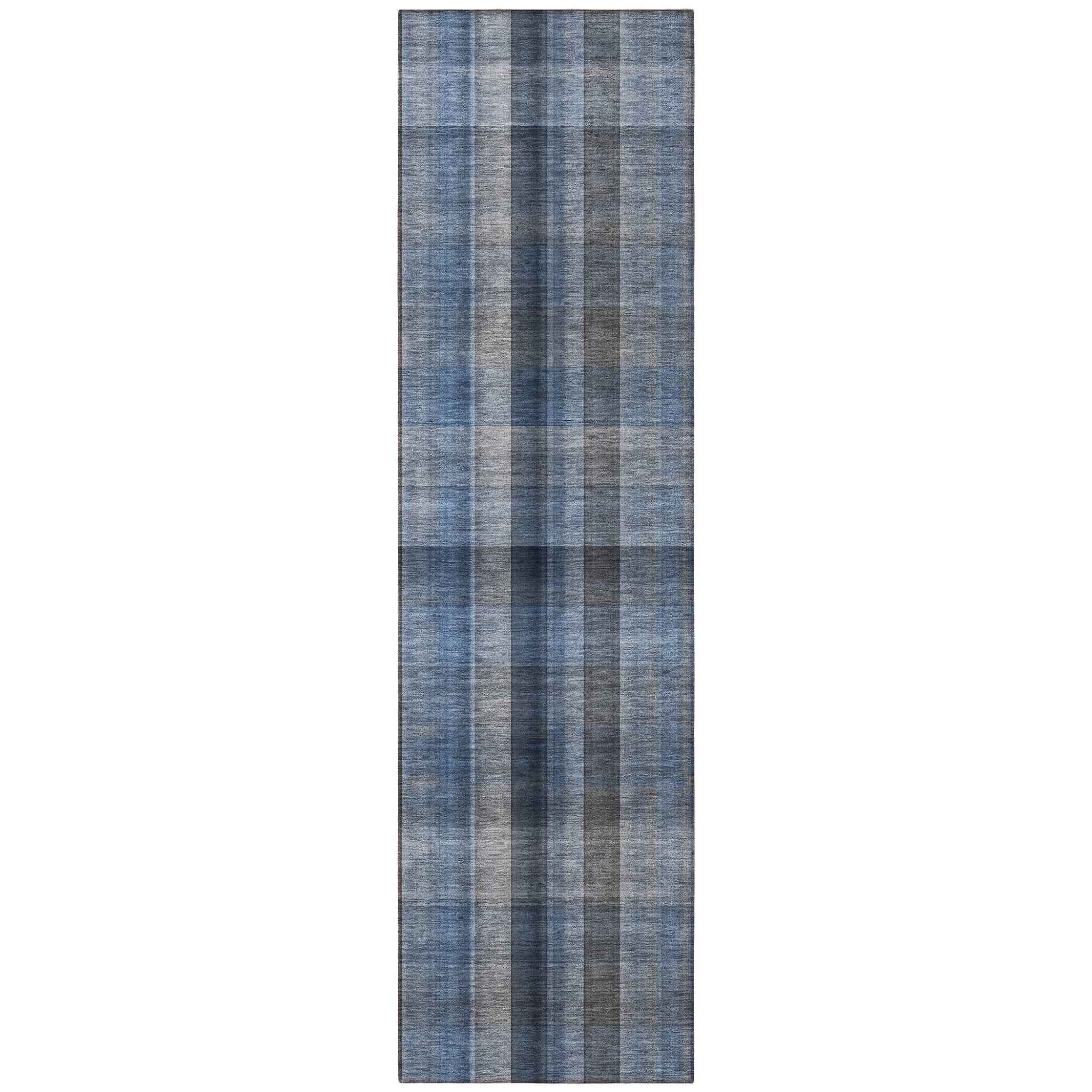 8' Runner Blue Plaid Washable Non Skid Indoor Outdoor Runner Rug