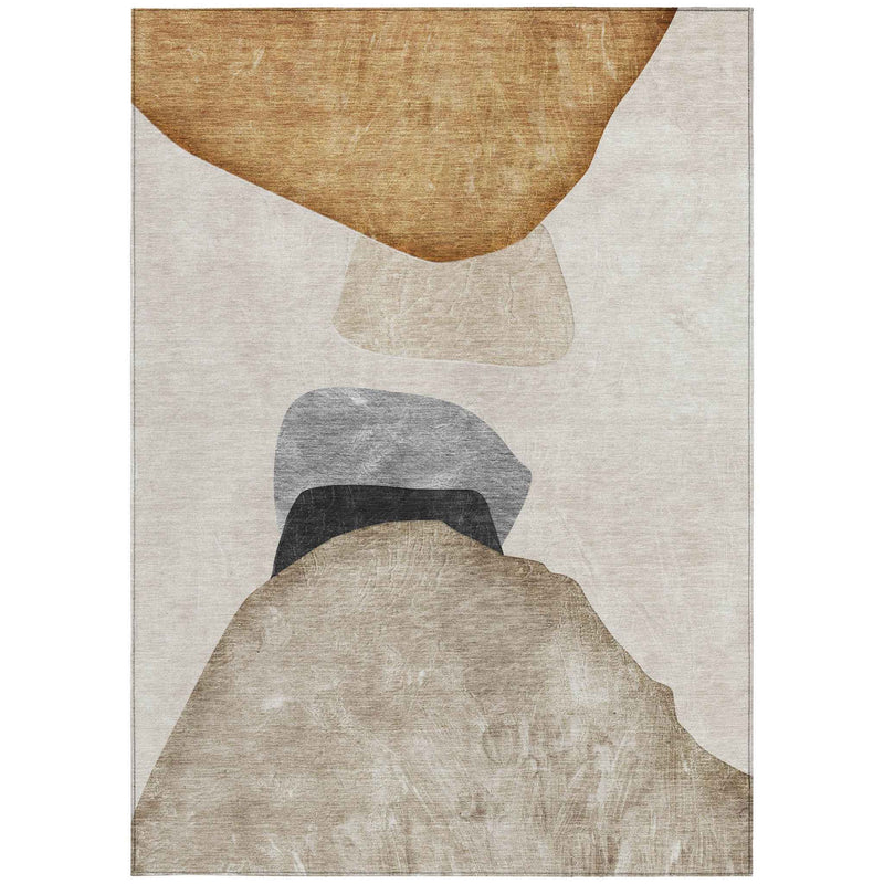 3' X 5' Tan Brown and Gray Abstract Washable Non Skid Indoor Outdoor Area Rug