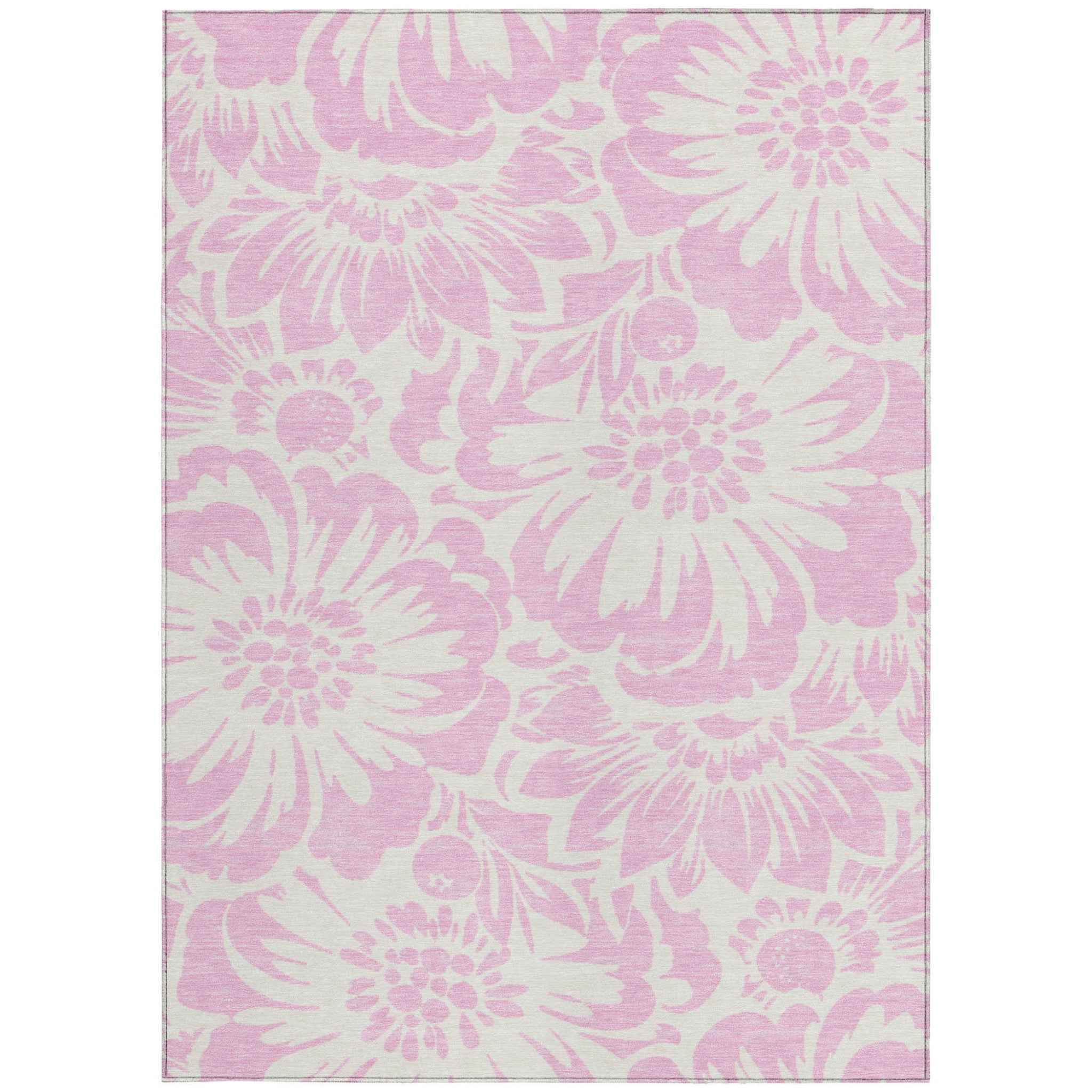 10' X 14' Pink and Ivory Floral Washable Non Skid Indoor Outdoor Area Rug