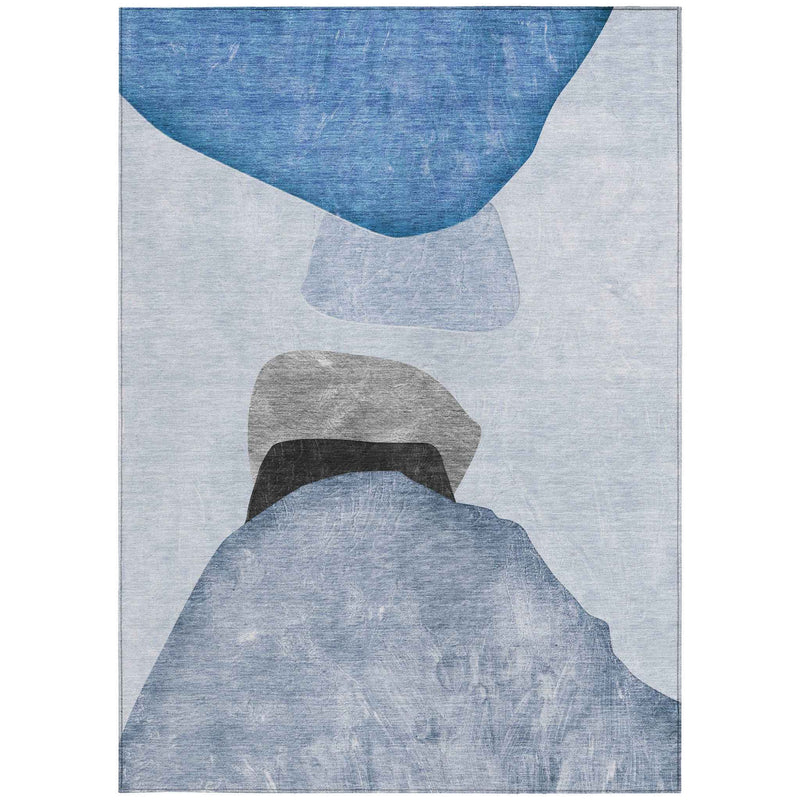 8' X 10' Blue Gray and Black Abstract Washable Non Skid Indoor Outdoor Area Rug