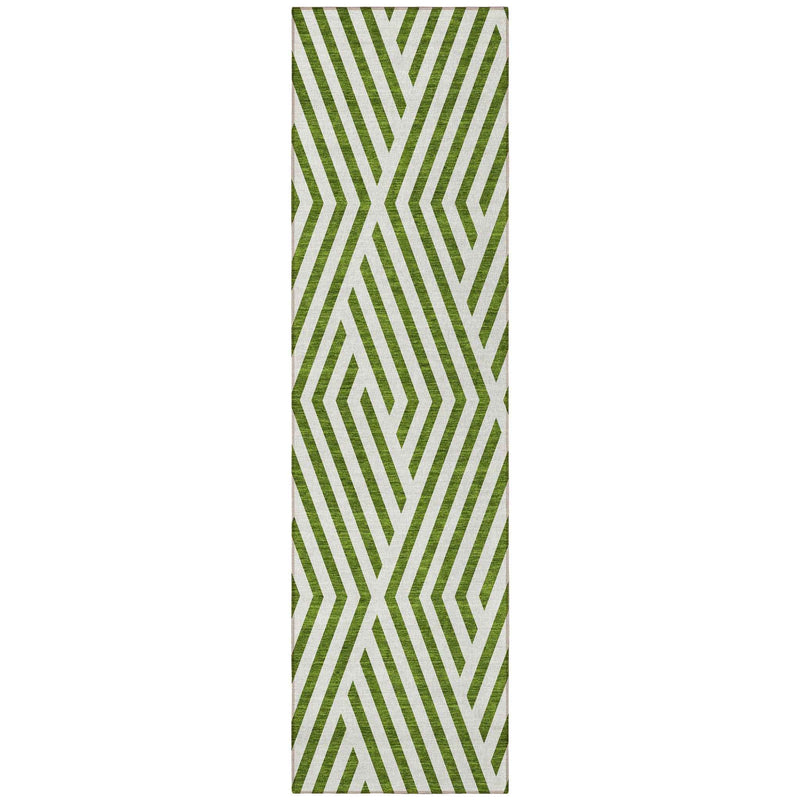 8' Runner Lime Green and White Geometric Washable Non Skid Indoor Outdoor Runner Rug