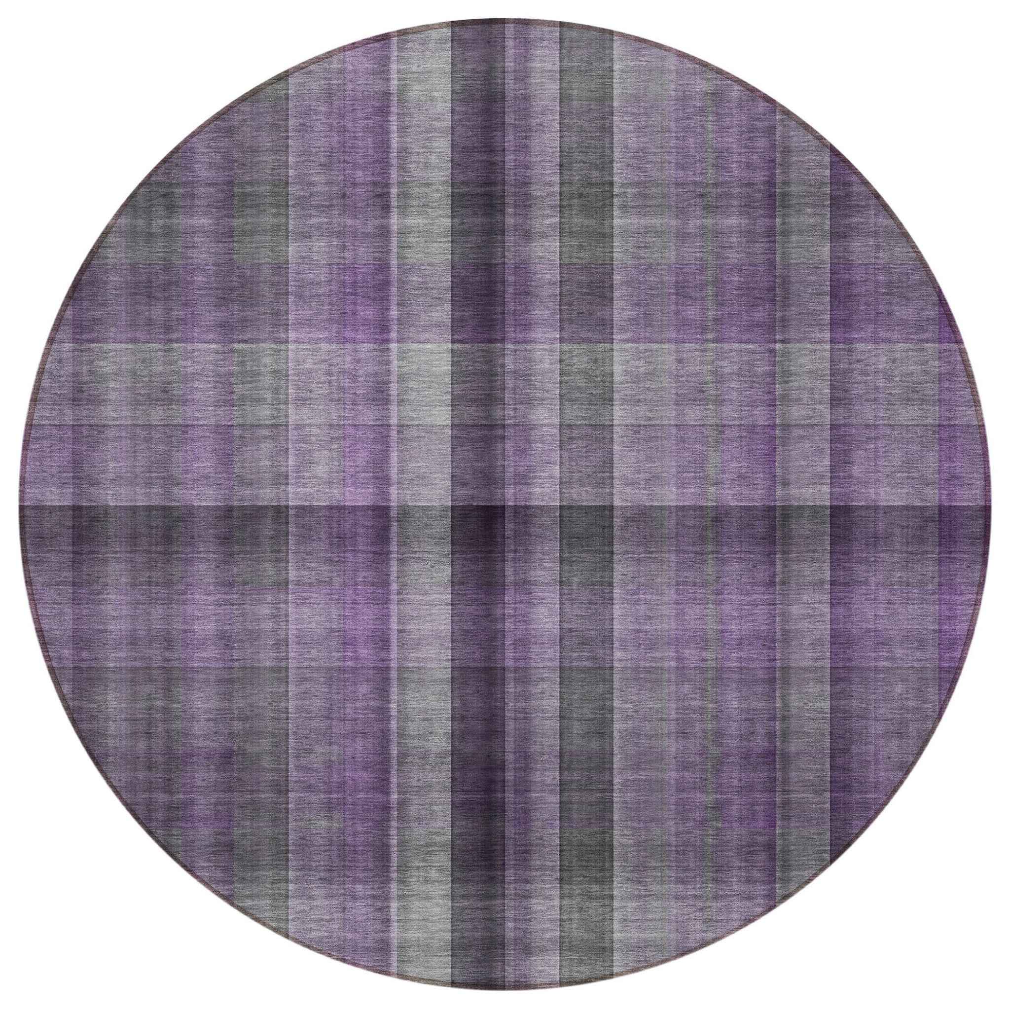8' Round Purple Round Plaid Washable Non Skid Indoor Outdoor Area Rug