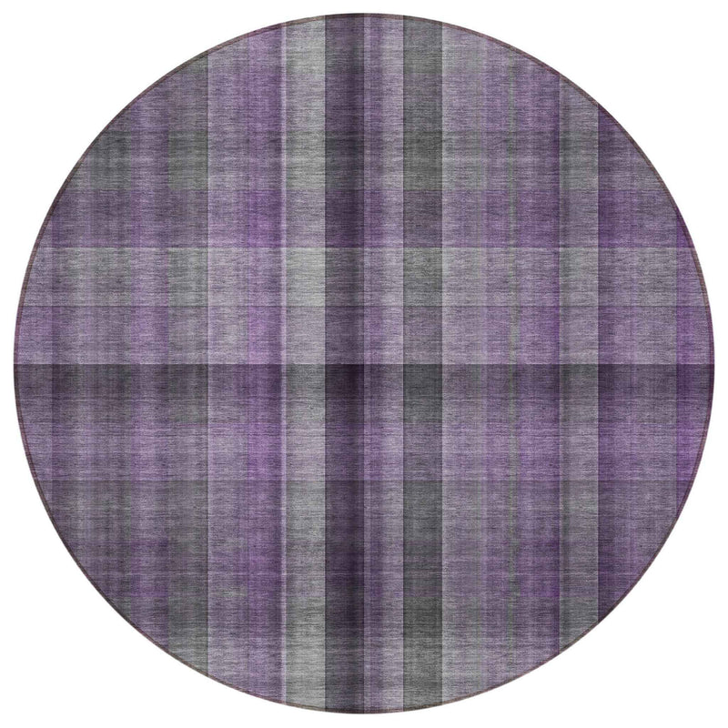 8' Round Purple Round Plaid Washable Non Skid Indoor Outdoor Area Rug