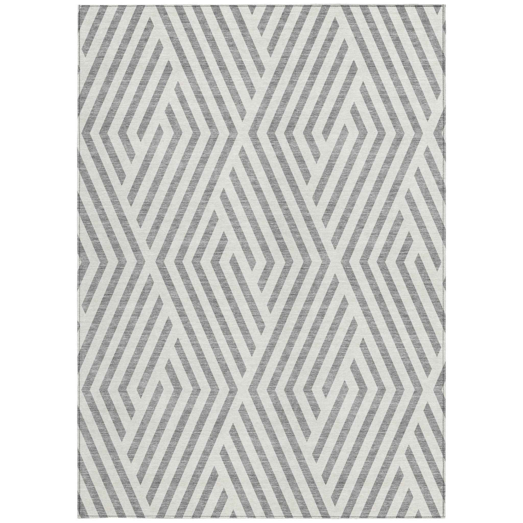 5' X 8' Gray and Ivory Geometric Washable Non Skid Indoor Outdoor Area Rug