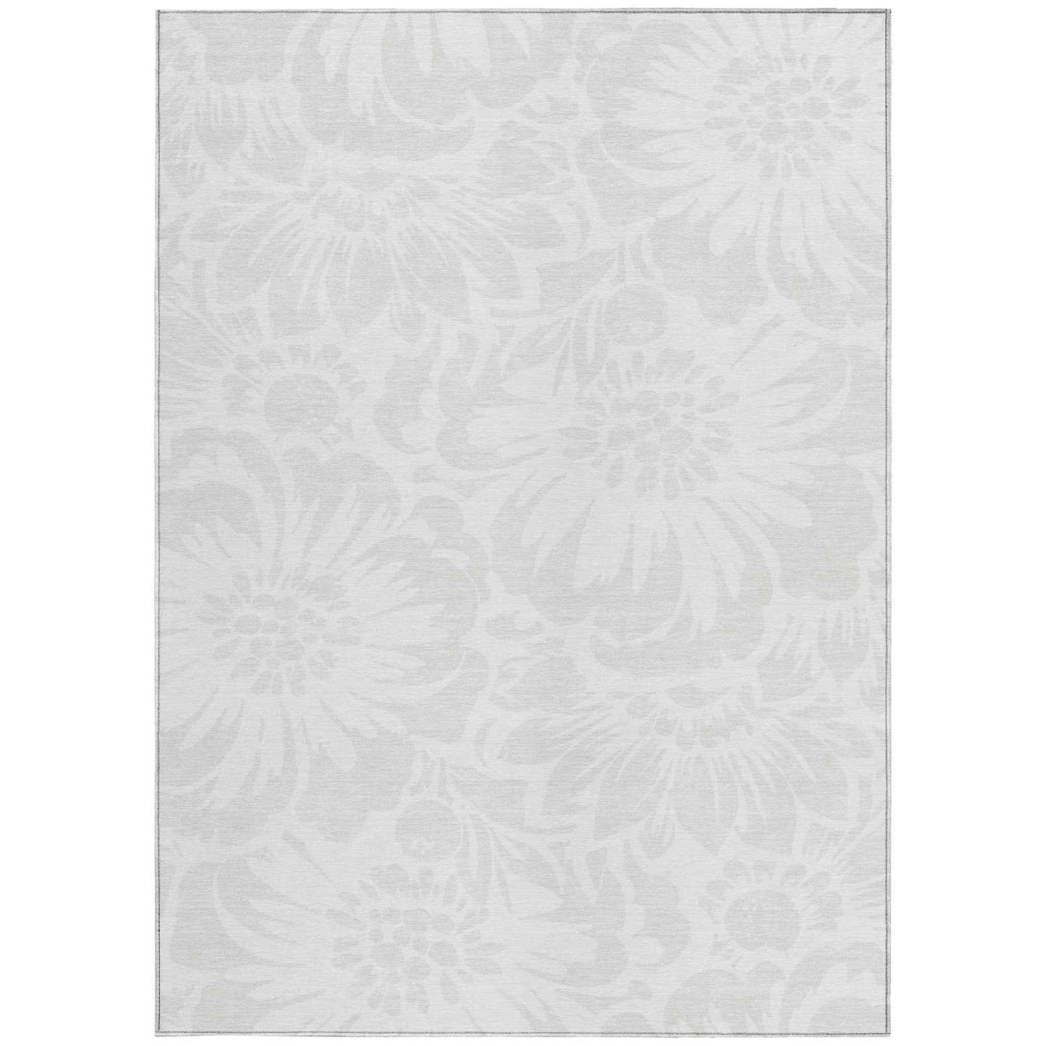 9' X 12' Ivory Floral Washable Non Skid Indoor Outdoor Area Rug