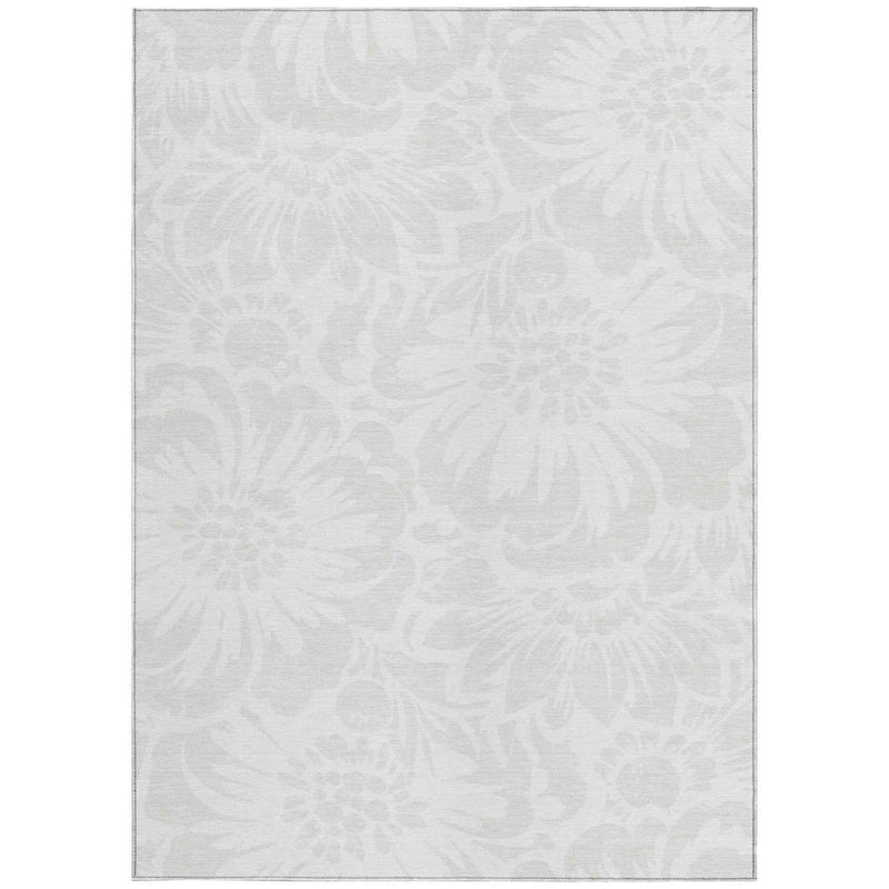 9' X 12' Ivory Floral Washable Non Skid Indoor Outdoor Area Rug
