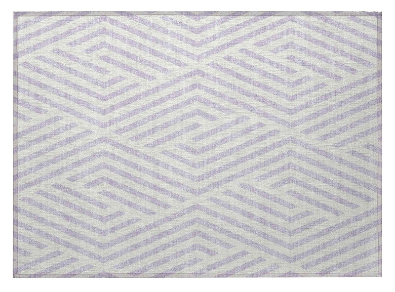 2' X 3' Lavender and Ivory Geometric Washable Non Skid Indoor Outdoor Area Rug