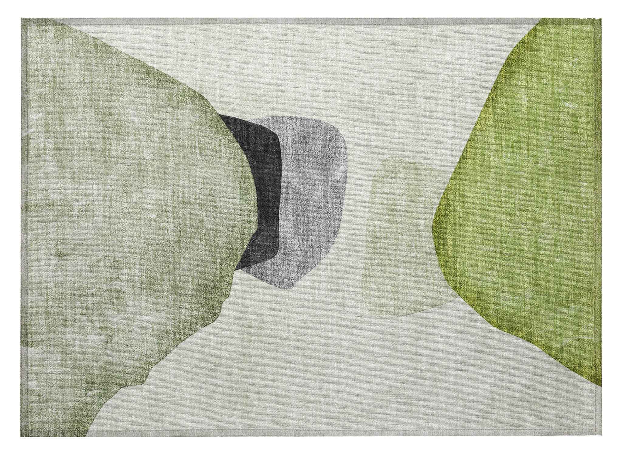 2' X 3' Green Black and Gray Abstract Washable Non Skid Indoor Outdoor Area Rug