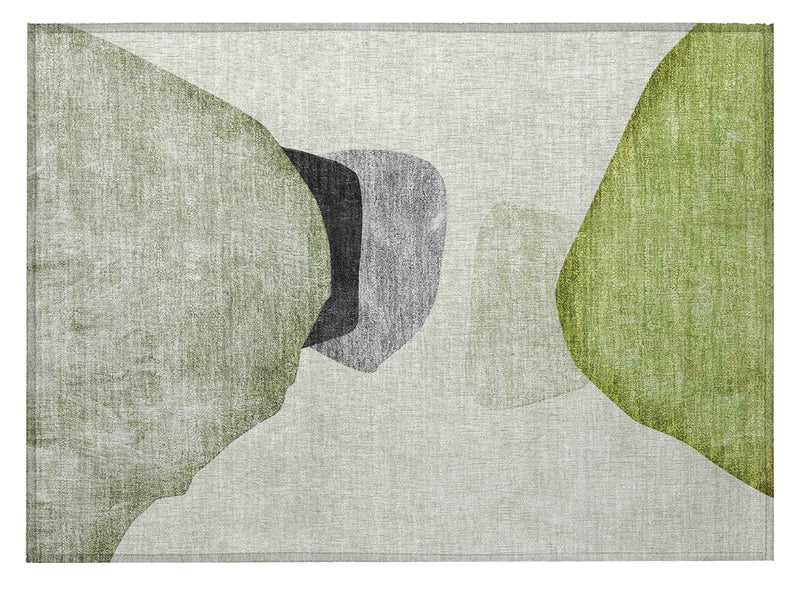 2' X 3' Green Black and Gray Abstract Washable Non Skid Indoor Outdoor Area Rug