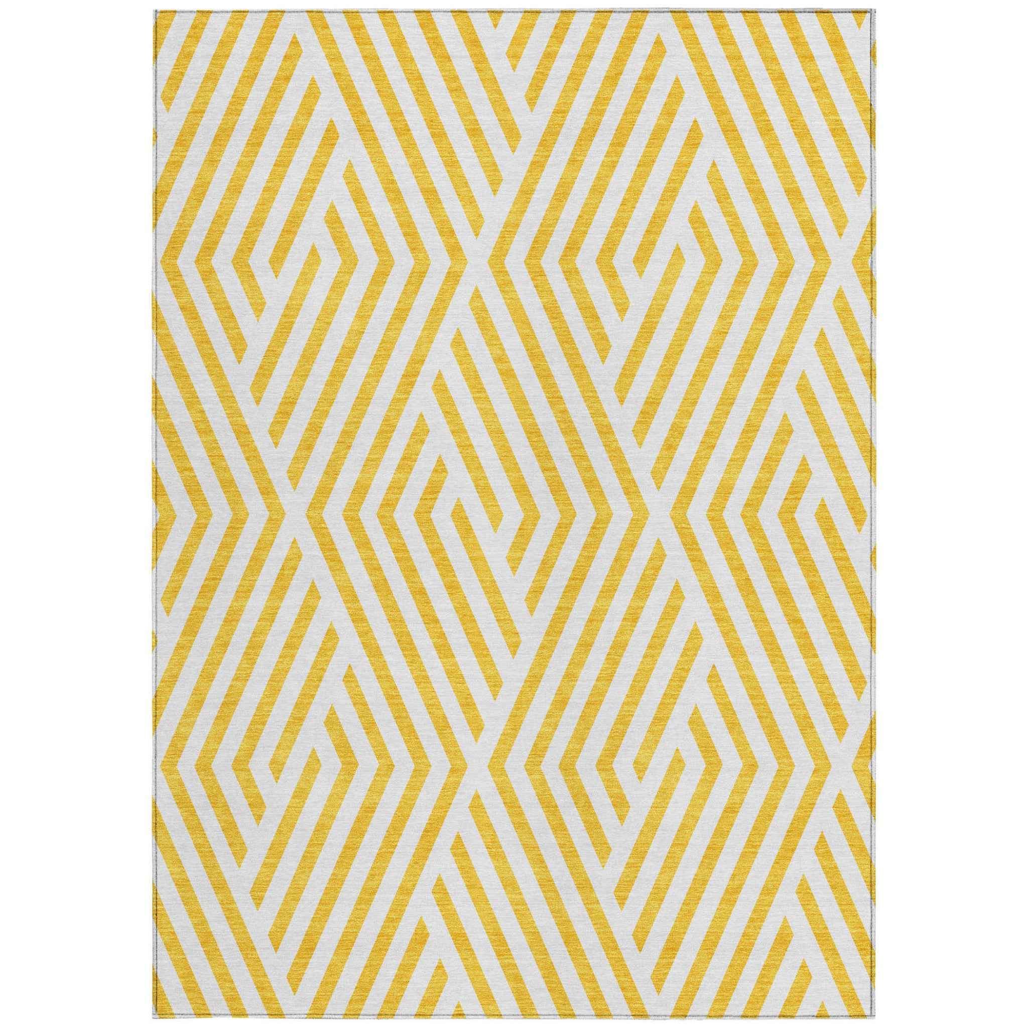 3' X 5' Gold and White Geometric Washable Non Skid Indoor Outdoor Area Rug