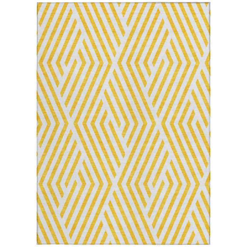 3' X 5' Gold and White Geometric Washable Non Skid Indoor Outdoor Area Rug