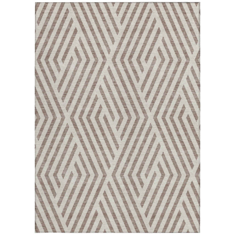10' X 14' Taupe and Ivory Geometric Washable Non Skid Indoor Outdoor Area Rug