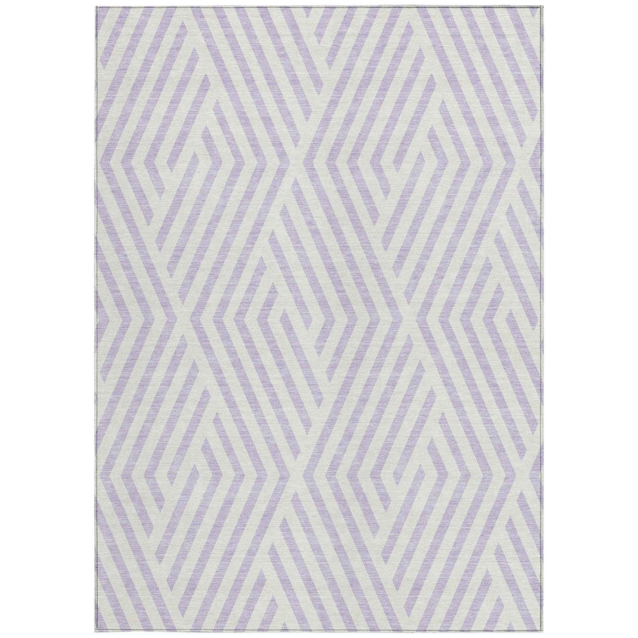 9' X 12' Lavender and Ivory Geometric Washable Non Skid Indoor Outdoor Area Rug