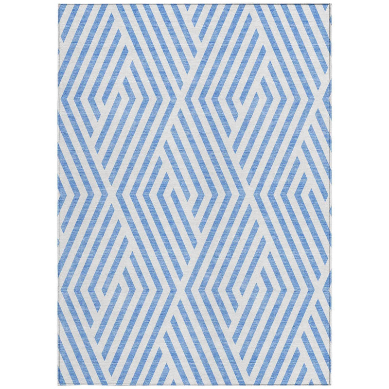 3' X 5' Blue and Ivory Geometric Washable Non Skid Indoor Outdoor Area Rug