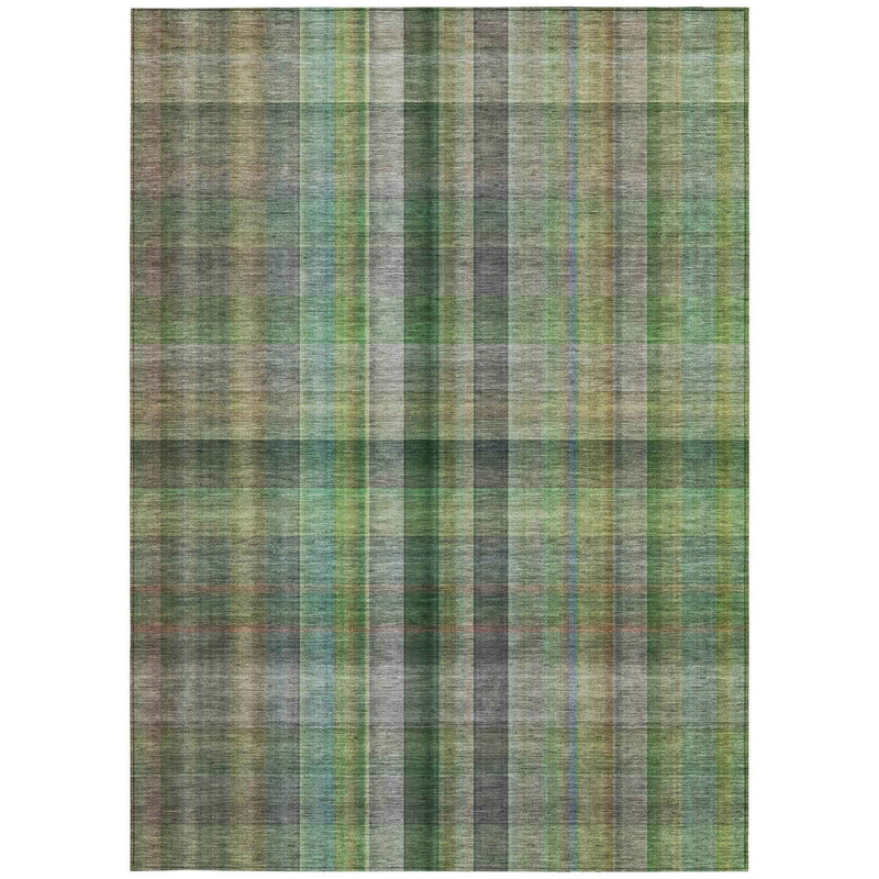 9' X 12' Green Plaid Washable Non Skid Indoor Outdoor Area Rug