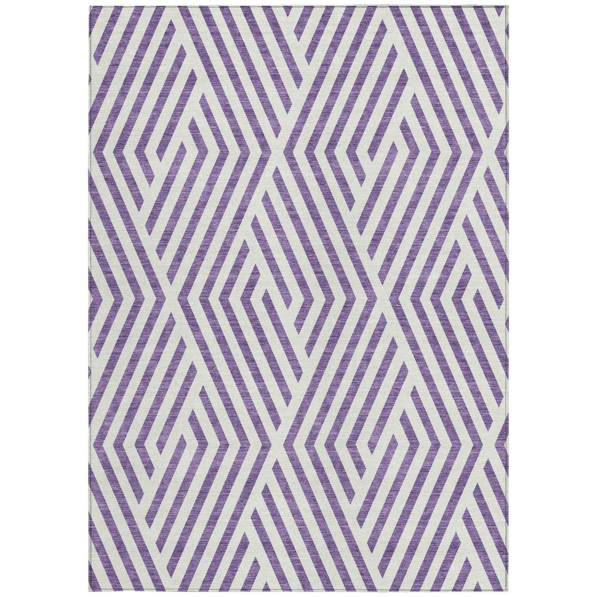 8' X 10' Purple and White Geometric Washable Non Skid Indoor Outdoor Area Rug
