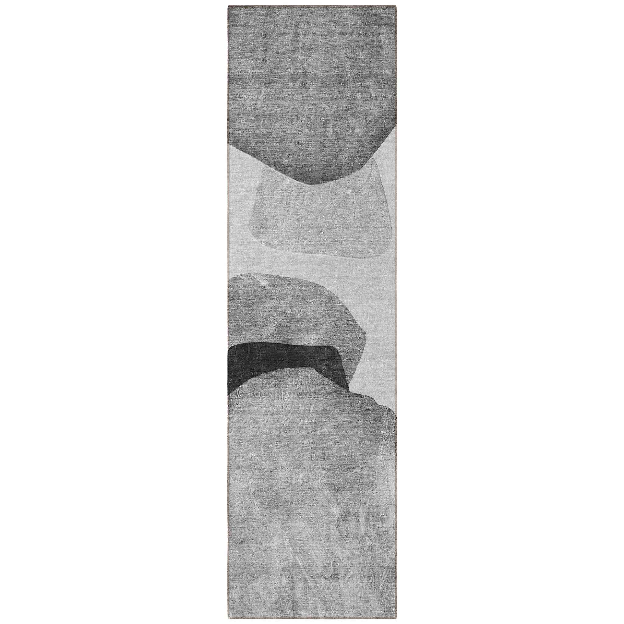 8' Runner Gray and Black Abstract Washable Non Skid Indoor Outdoor Runner Rug