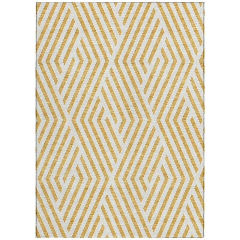 8' X 10' Gold and White Geometric Washable Non Skid Indoor Outdoor Area Rug