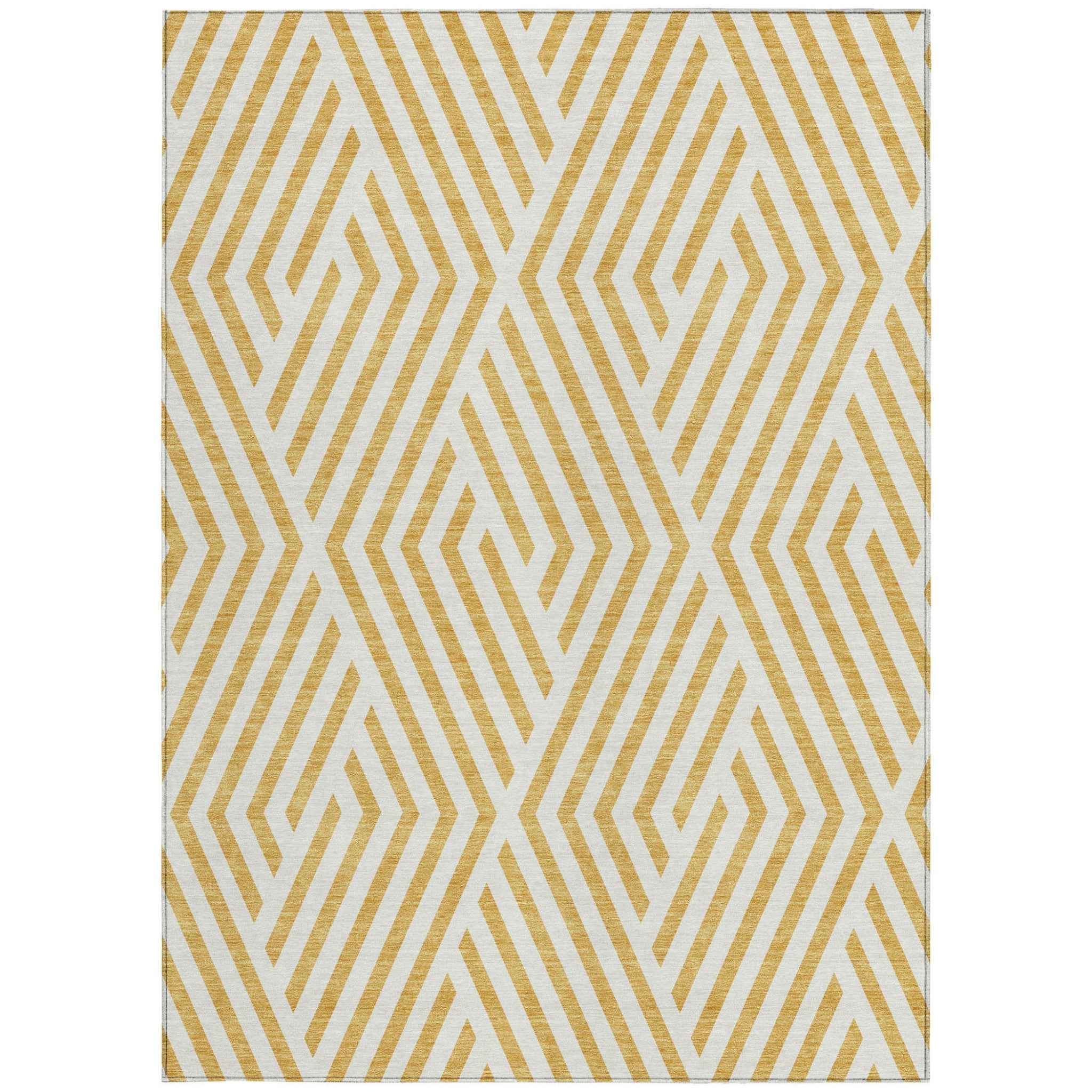 3' X 5' Gold and White Geometric Washable Non Skid Indoor Outdoor Area Rug