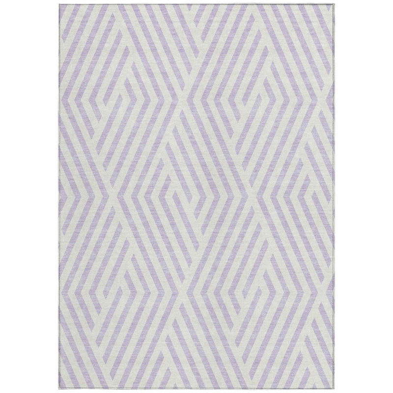 3' X 5' Lavender and Ivory Geometric Washable Non Skid Indoor Outdoor Area Rug