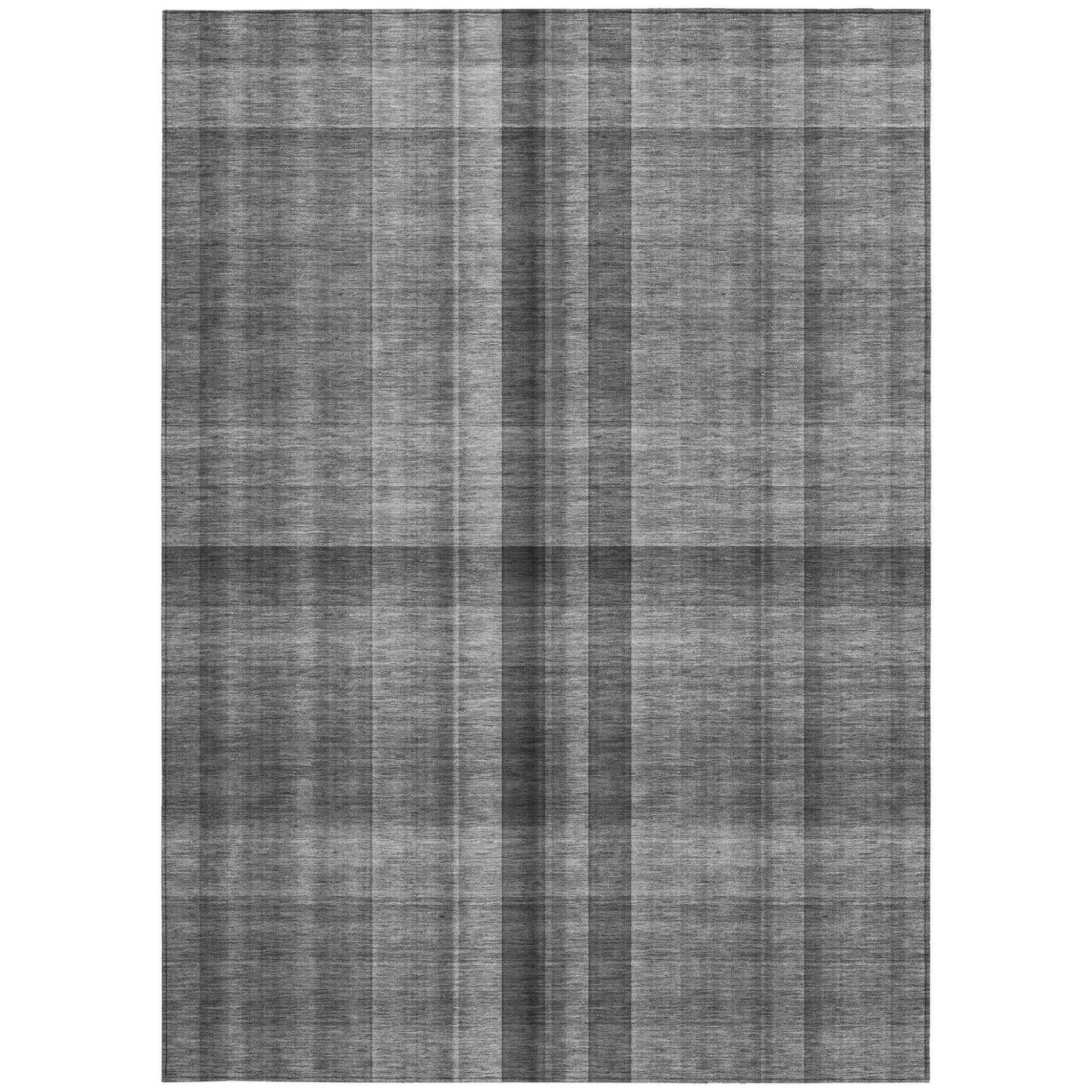 5' X 8' Gray Plaid Washable Non Skid Indoor Outdoor Area Rug
