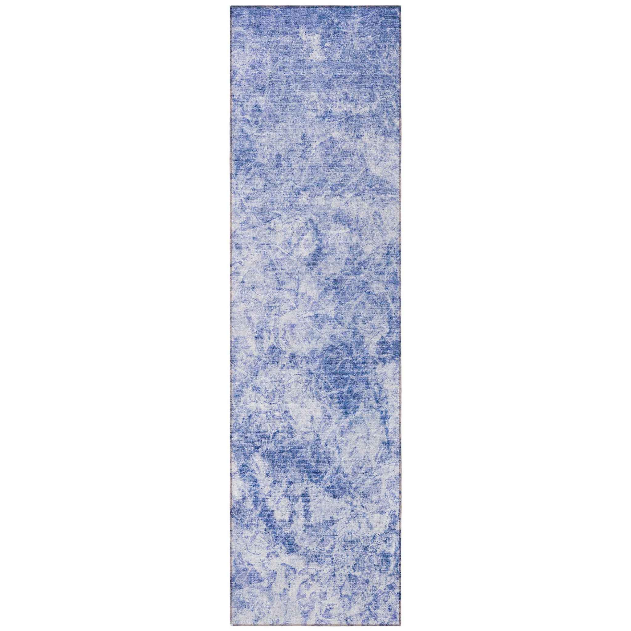 8' Runner Blue Abstract Washable Non Skid Indoor Outdoor Runner Rug
