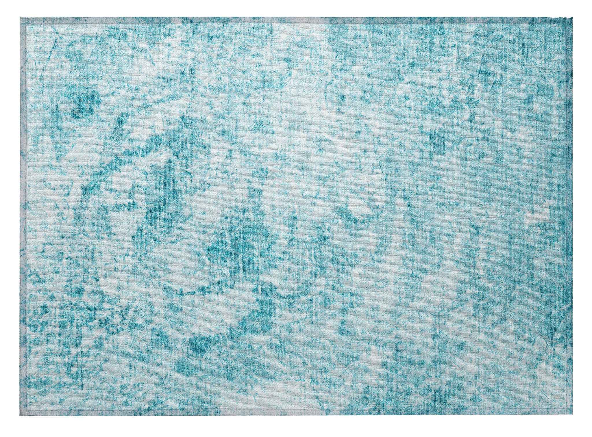 2' X 3' Teal Abstract Washable Non Skid Indoor Outdoor Area Rug