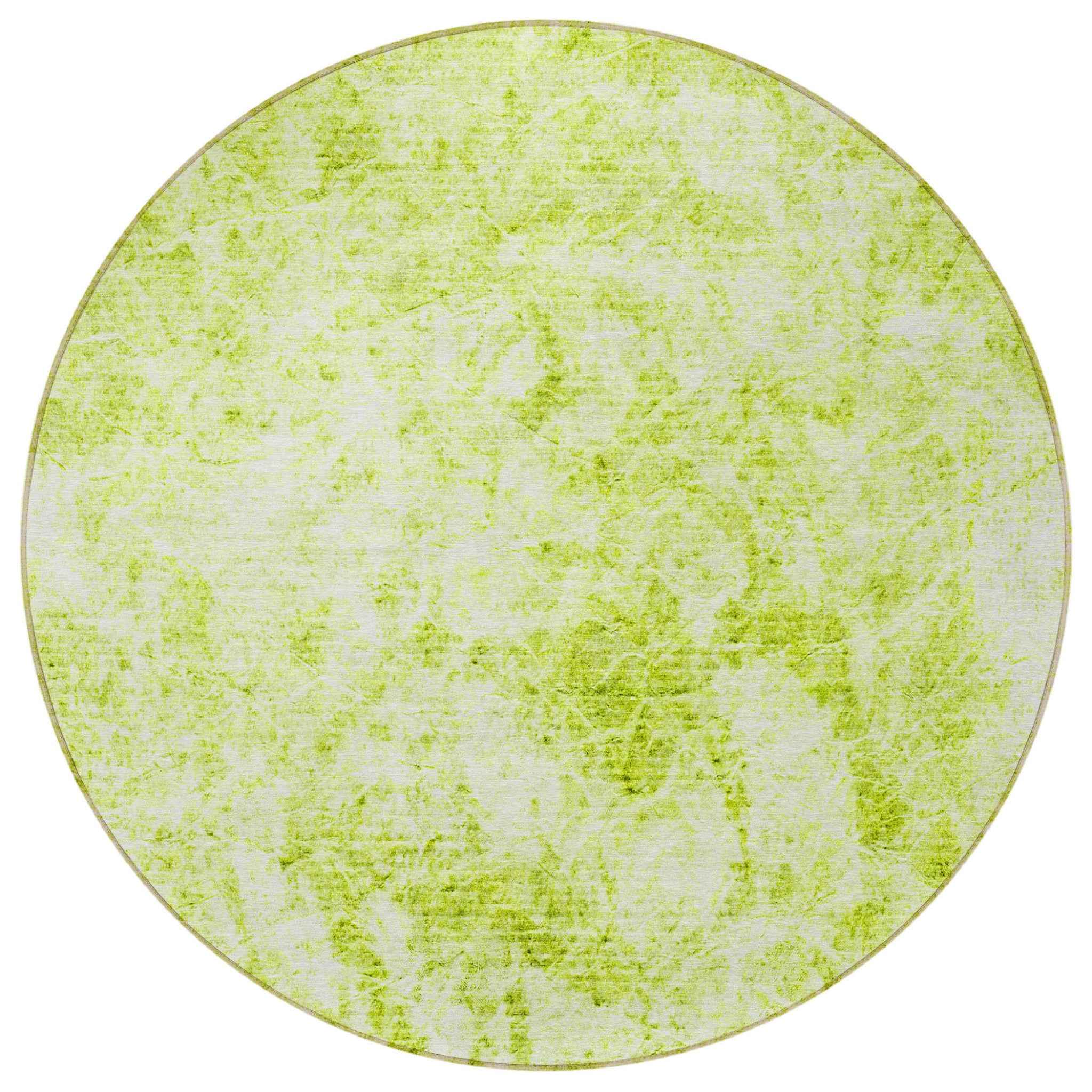 8' Round Lime Green Round Abstract Washable Non Skid Indoor Outdoor Area Rug