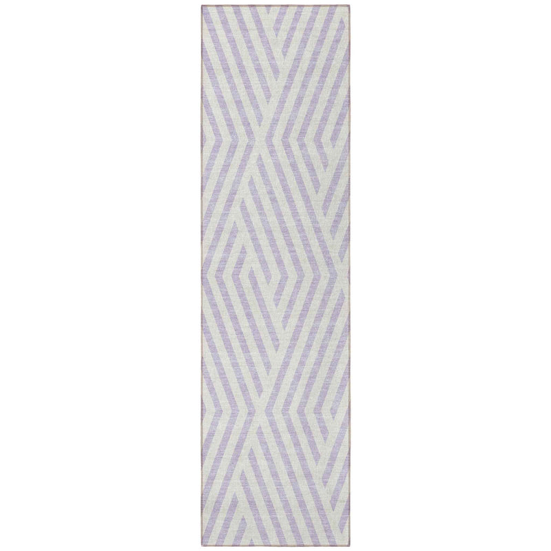 8' Runner Lavender and Ivory Geometric Washable Non Skid Indoor Outdoor Runner Rug