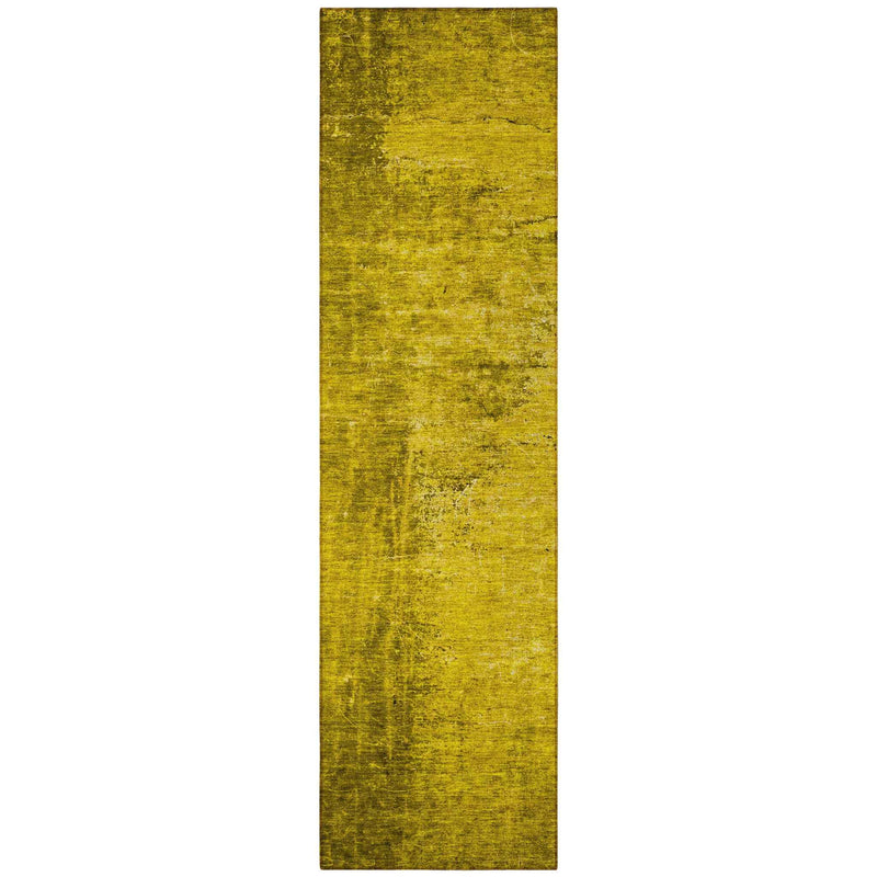 8' Runner Gold Abstract Washable Non Skid Indoor Outdoor Runner Rug