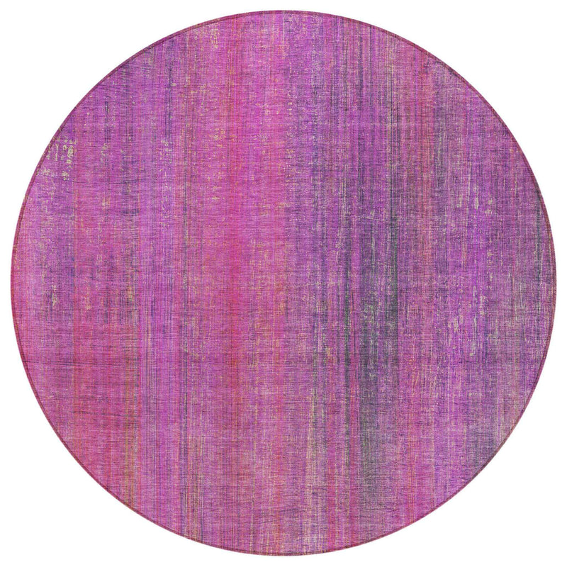 8' Round Lilac Round Striped Washable Non Skid Indoor Outdoor Area Rug