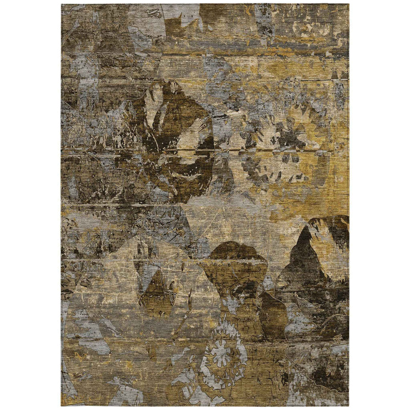 8' X 10' Brown Terracotta and Gray Floral Washable Non Skid Indoor Outdoor Area Rug